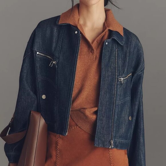 Pilcro Tidal Moto Utility Jacket Dark Wash Denim L - Picture 1 of 4